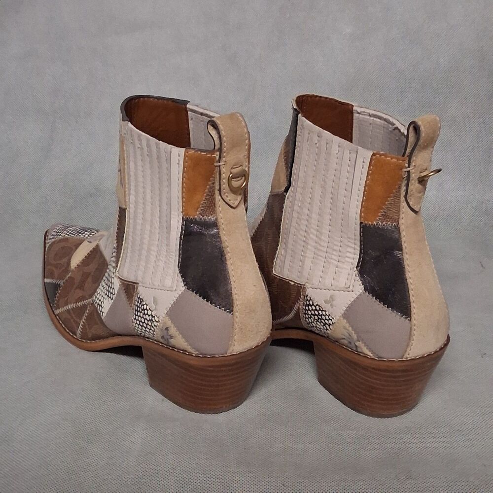 COACH Melody Ankle Boots Women's 9.5 B Beige Brown Patchwork - Picture 6 of 12